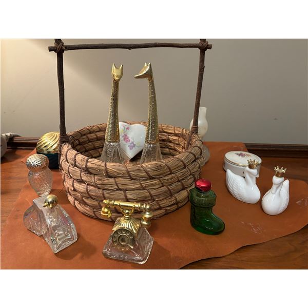 Basket of Decorative vintage Perfume bottles
