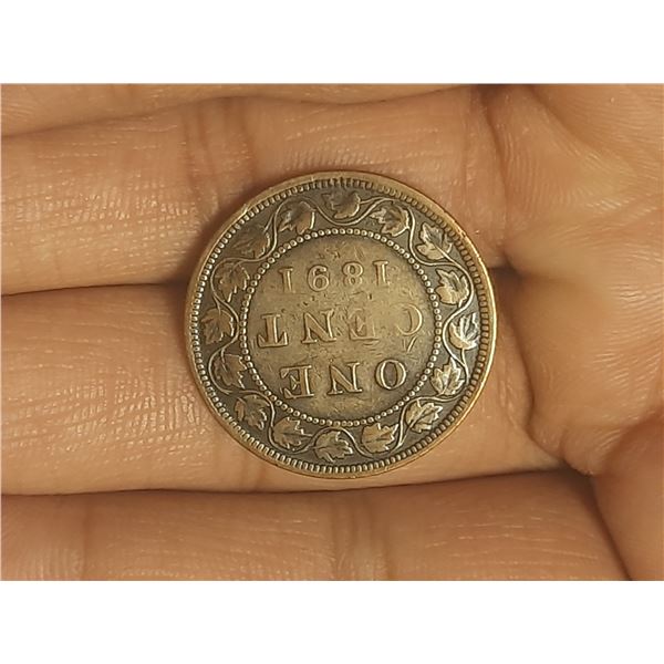 1891 S.D. Canadian Large One Cent Coin.