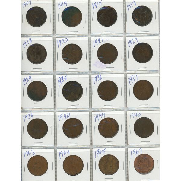 Page of British One Penny. (Total 20 Coins)