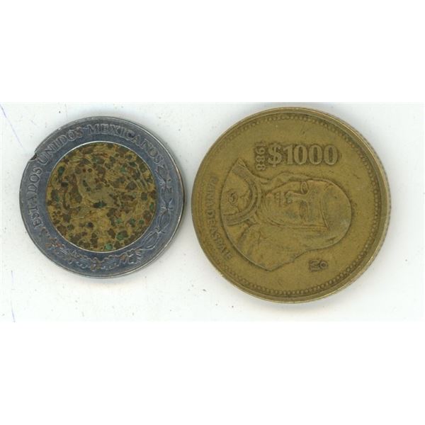 1988 Mexican 1000 Peso Coins FT. Juana De Asbaje and Mexican 5 Peso Coin