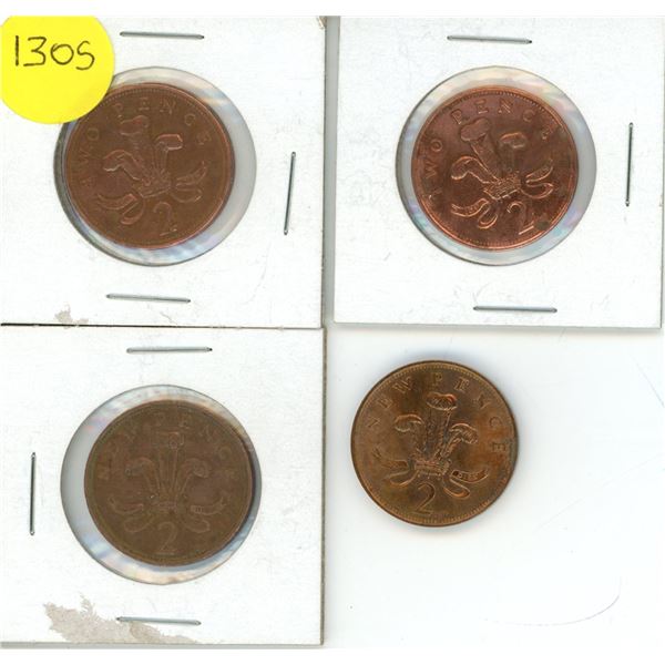 Vintage 1971,1980,1997, and 2001 Elizabeth II New Pence Coins D.G REG.F. UK