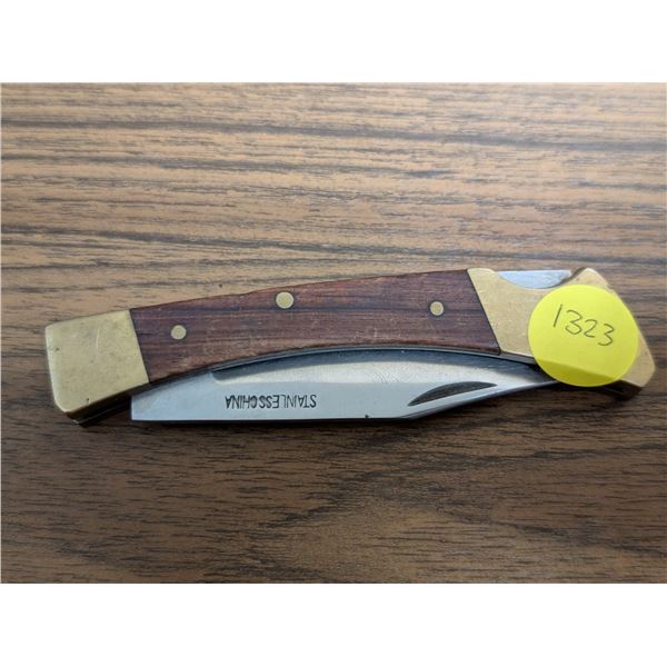 Stainless Steel Flip Out Knife w/ Wood Hand and Possible Brass
