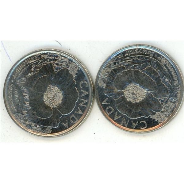 (2)2015 "Remember Souvenir" 25 Cent Coins Poppy Design
