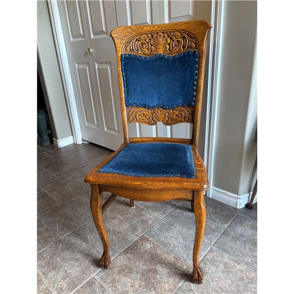 Vintage Dining Chair with blue velvet accents