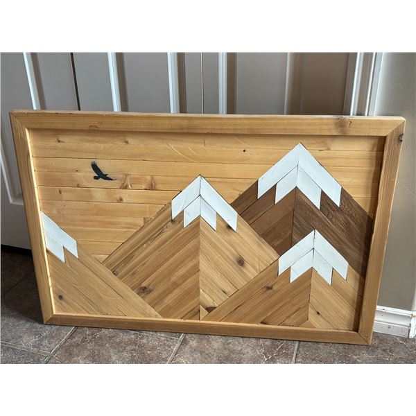 Wooden mosaic Art- framed Mountain scene