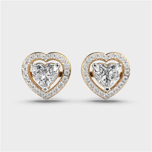 Gold & White Diamonds 4.10 Cts Hearts Ear Studs