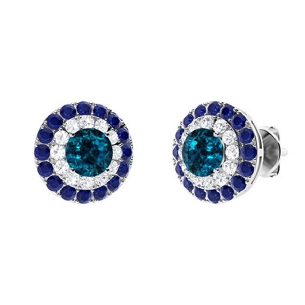 Gold Natural London Topaz Diamonds Sapphire EarStuds