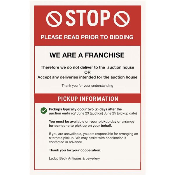 Item Forfeiture & Transport, Shipping, Delivery Fees & Conditions