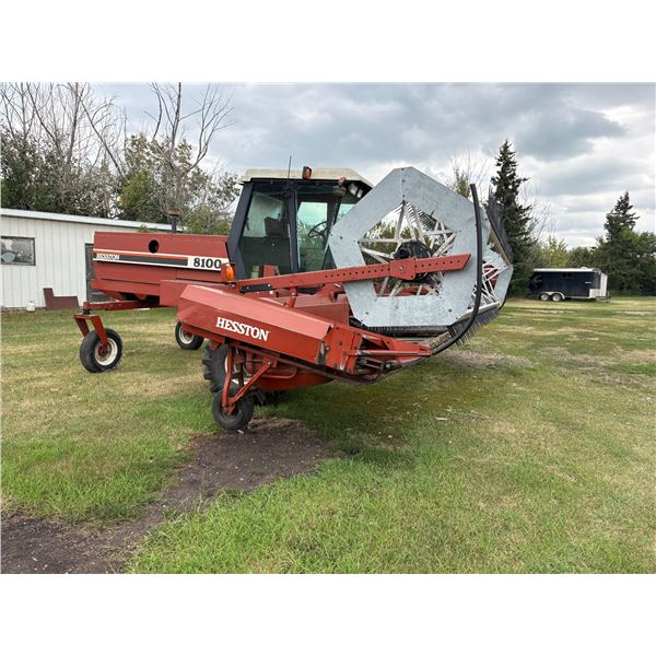 (Lot #'s 277 & 278 are a Group Lot) HESSTON 8100 SWATHER, Cab, 21ft UII Reels, showing 3924 hrs., s/