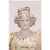 Image 2 : Antique 14 1/2" glazed china head doll with glazed china forearms on cloth body. Original costume in