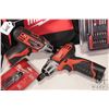 Image 2 : Pair of Milwaukee 2401-20 12V compact drivers w/ one battery and charger. Comes w/ Bosch bit set and