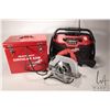 Image 1 : Milwaukee 6365 heavy duty circular saw in metal case. Comes w/ extra blade, chargeable base plate, f