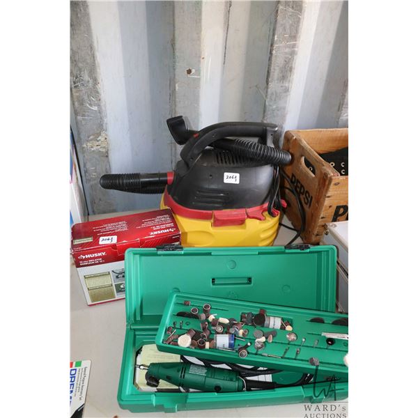 Craftsman laserie 90 series die grinder and bits, Husky 12V inflator pump and a Stinger wet/dry vac
