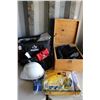 Image 1 : Selection of work ware including t-shirts, coveralls, gloves, rain suit and hard hat. Plus tool bag 