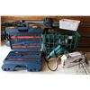 Image 1 : Makita circular saw and 3/8" drill, Black & Decker palm sander, Tool Valley heat gun, large Ryobi bi