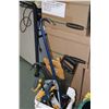 Image 2 : Two buckets of tools including tool belts, axe, caulking gun, trowel,assorted saws, clamps, hammer, 