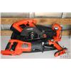 Image 1 : Set of cordless Black & Decker power tools including 3/8" drill, 5 1/2" circular saw, sawzell and li