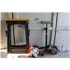 Image 1 : Two circular saws, retractable trouble light & a wood support stand and two saw horses