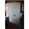 Image 1 : Metal storage locker w/ double doors and four shelves. Measures 72" H x 36" W x 18" D