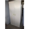 Image 1 : Metal storage locker w/ double doors and three shelves. Measures 66" H x 30" W x 15" D