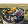 Image 1 : Selection of cordless Dewalt power tools including DCS38 Reciprocating saw, DCS355 Oscillating saw, 
