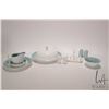 Image 1 : Adorable Susie Cooper Raised Spot Aqua breakfast set including plate with warming cover, cream and o