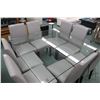 Image 2 : Modern glass topped 54" dining table with eight dining chairs