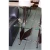 Image 2 : Pair of modern glass, chrome and leather end tables with magazine storage plus two coordinating tabl