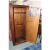 Image 2 : Antique single door quarter cut oak wardrobe with carved decoration on top of door, 69" H X 30" W X 