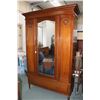 Image 1 : Large single door antique mahogany wardrobe, with single drawer in base, beveled mirror in door and 