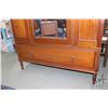 Image 2 : Large single door antique mahogany wardrobe, with single drawer in base, beveled mirror in door and 