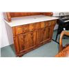 Image 2 : Antique flame mahogany Beidermeier cabinet with marble top and matched grain panels, multiple drawer