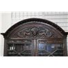 Image 2 : Antique heavily carved European three drawer drop front desk with glazed book storage top section, p