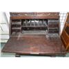 Image 8 : Antique heavily carved European three drawer drop front desk with glazed book storage top section, p