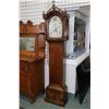 Image 1 : Antique double train, weight driven, chiming long case clock with calendar and second sweep. Hand pa