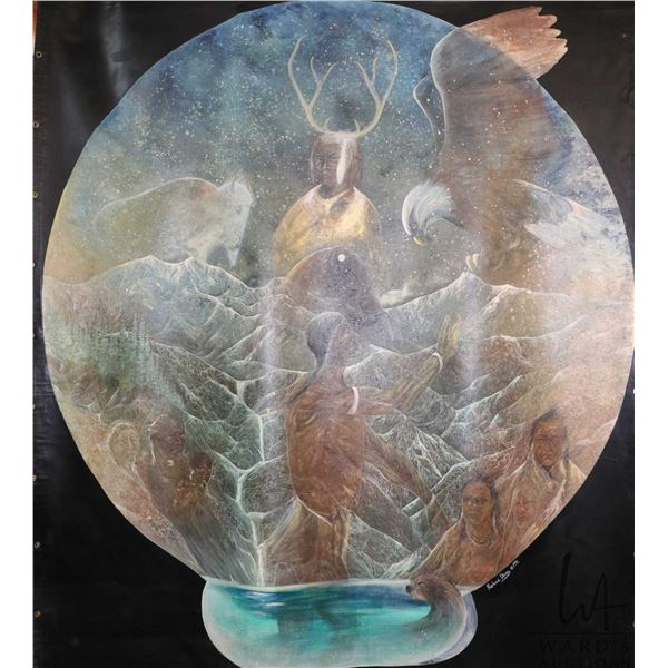 Richard Dixon, large acrylic on canvas painting, purportedly done for exhibition, featuring Indigeno