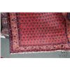 Image 2 : Wool carpet runner with multiple border, red background and geometric design, highlights of blue, gr