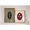 Image 1 : Two framed floral motif moose tuftings. Overall dimensions 9" X 8 and 12" X 9"