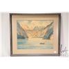 Image 2 : S. Geist framed watercolor of boating on a mountian lake. Dated 1948. 14" x 17"