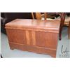 Image 1 : Waterfall style, cedar lined walnut blanket chest with original key and labels, made by The Honderic