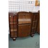 Image 1 : English walnut, drop front Tudor style secretaire with glass front book storage and curved drawers, 