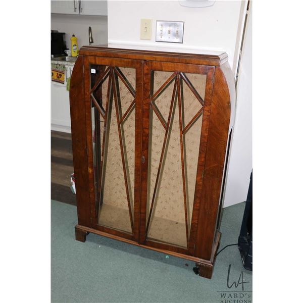 Antique English walnut two door curio cabinet, 49" X 34" X 13"