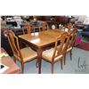 Image 1 : Belgian walnut dining suite including 39" X 63" table with two 25" draw leaves, six dining chairs wi