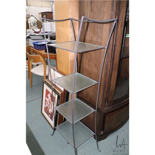 Modern metal and glass four tier etagere, 54" in height