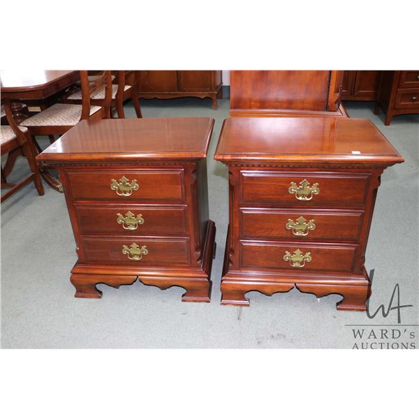 Pair of three drawer night tables, made to Lexington, to match lot 130