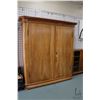 Image 1 : Large antique French mahogany two door armoire, fitted with shelves and had original key, 85" H X 72