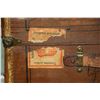 Image 3 : Antique oak bound steamer trunk with pull out tray and original French label on inside of lined lid,