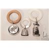 Image 1 : Three silver plate baby rattles including rabbit, bunny in a highchair and a burro