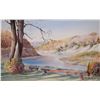 Image 1 : Louanne signed framed watercolour painting of a river valley, signed by artist 12" X 18 3/4"