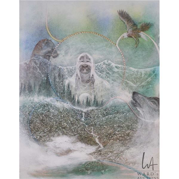 Richard Dixon stretcher framed acrylic on canvas painting, titled on verso "Dream Weaver" signed by 